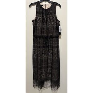 NWT Suite 7 Black Geometric Lace Beige Lining Cocktail Party MAXI Dress SZ 10